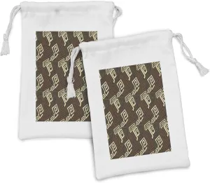 Lunarable Abstract Fabric Pouch Set of 2, Trippy Fractal Shapes with Form Effects in Earthen Tones Artwork, Small Drawstring Bag for Toiletries Masks and Favors, 9" x 6", Brown Yellow