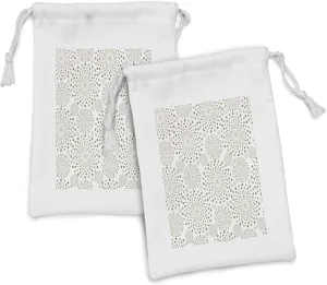 Lunarable Geometric Fabric Pouch Set of 2, Flower Formed Dots and Spots in the Soft Earthen Color Nature Inspired Artwork, Small Drawstring Bag for Toiletries Masks and Favors, 9" x 6", Beige Tan