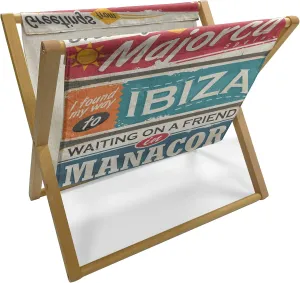 Lunarable Ibiza Magazine and Book Holder, Vacation Themed Majorca Ibiza and Manacor Exotic Places from Balear Region Spain, Floor Rack Organizer for Office Home and School, 22"x19", Multicolor