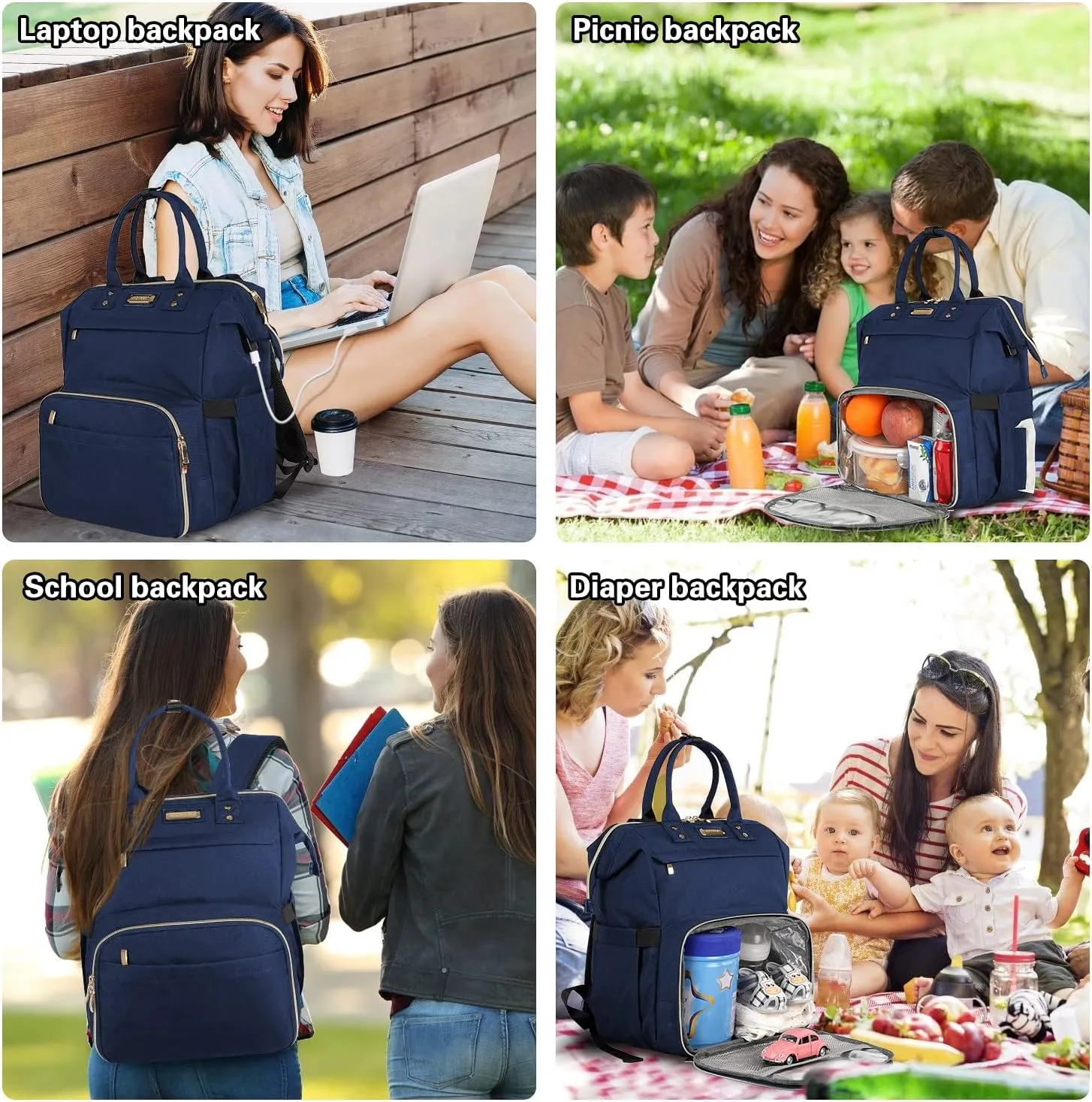 Lunch Bag Backpack, Insulated Cooler Backpack Lunch Box Laptop Backpack with USB Port for Women Men Fits 15.6 Inch Laptop Blue