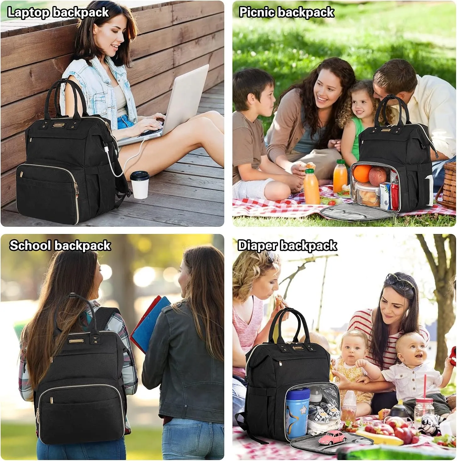 Lunch Bag Backpack, Insulated Cooler Backpack Lunch Box Laptop Backpack with USB Port for Women Men Fits 15.6 Inch Laptop