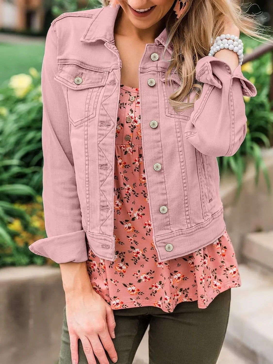 luvamia Women's Basic Button Down Stretch Fitted Long Sleeves Denim Jean Jacket