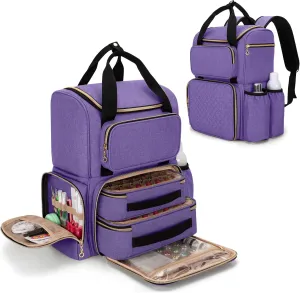 LUXJA Nail Polish Organizer (Backpack Version) Holds 70 Bottles and a Nail Lamp, Travel Nail Polish Storage with 2 Removable Cases and Tools Storage Pockets (Patent Pending), Purple
