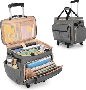 LUXJA Rolling Teacher Bag with Laptop Compartment and Detachable Dolly, Multifunctional Rolling Briefcase with Accordion File Area (Patent Pending), Gray