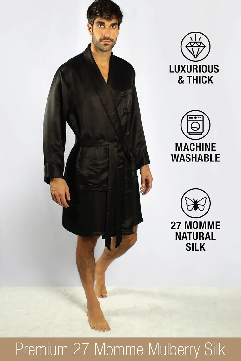 Luxury Artisan Silk Robes For Men, Pure Natural Mulberry Mens Silk Robes 27 Momme