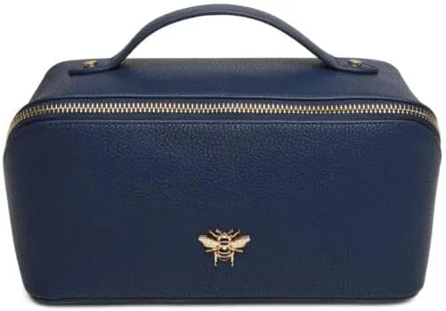 Luxury Beauty Case by Alice Wheeler London Train Case Vanity Toiletry Bag Make-Up Case for Ladies 3 Different Sizes !, Navy, M, soft sided