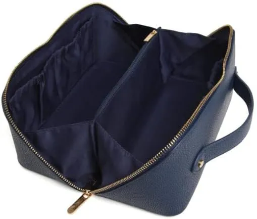 Luxury Beauty Case by Alice Wheeler London Train Case Vanity Toiletry Bag Make-Up Case for Ladies 3 Different Sizes !, Navy, M, soft sided