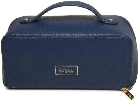 Luxury Beauty Case by Alice Wheeler London Train Case Vanity Toiletry Bag Make-Up Case for Ladies 3 Different Sizes !, Navy, M, soft sided
