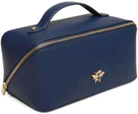 Luxury Beauty Case by Alice Wheeler London Train Case Vanity Toiletry Bag Make-Up Case for Ladies 3 Different Sizes !, Navy, M, soft sided