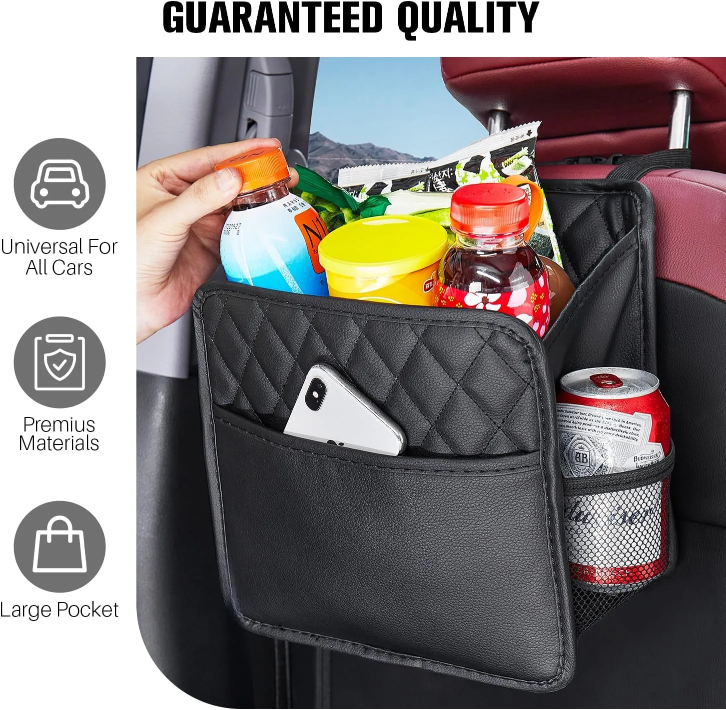 LXUNYI Car Organizer Back Seat, 2 Pack Waterproof Pu Leather Car Seat Storage Bag Large Foldable Universal Hanging Car Seat Back Organizer for Kids & Adults with Cup Holders Car Travel Accessories