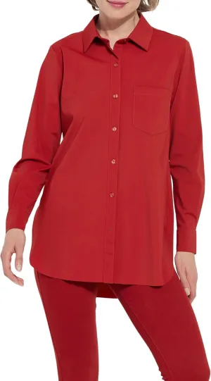 Lysse Schiffer Button-Down Shirt for Women - Nylon-spandex Blend Construction - 4-way Stretch Microfiber Matte Red XL One Size