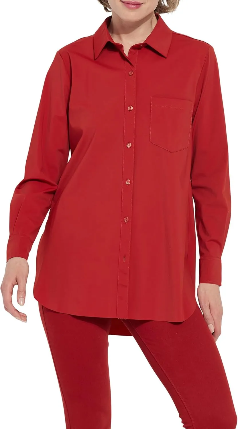 Lysse Schiffer Button-Down Shirt for Women - Nylon-spandex Blend Construction - 4-way Stretch Microfiber Matte Red XL One Size