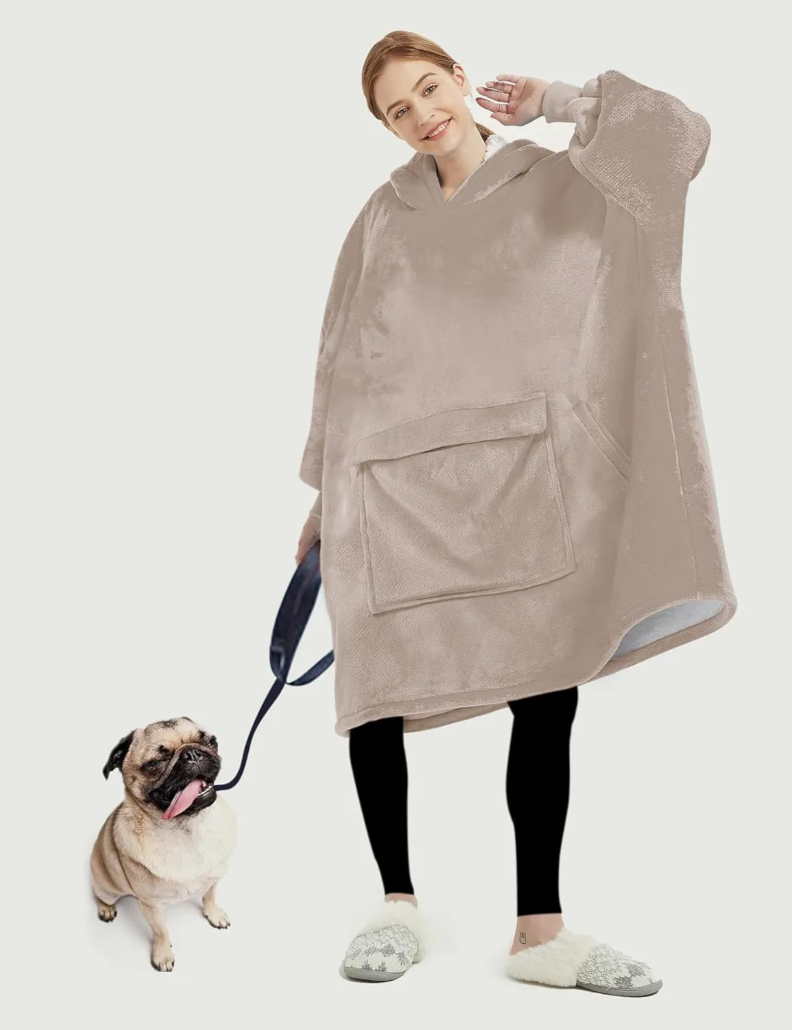 Lzzidou Oversized Blanket Hoodie for Women, Two Layers Cozy Flannel Sherpa Wearable Blanket Sweatshirt Adult