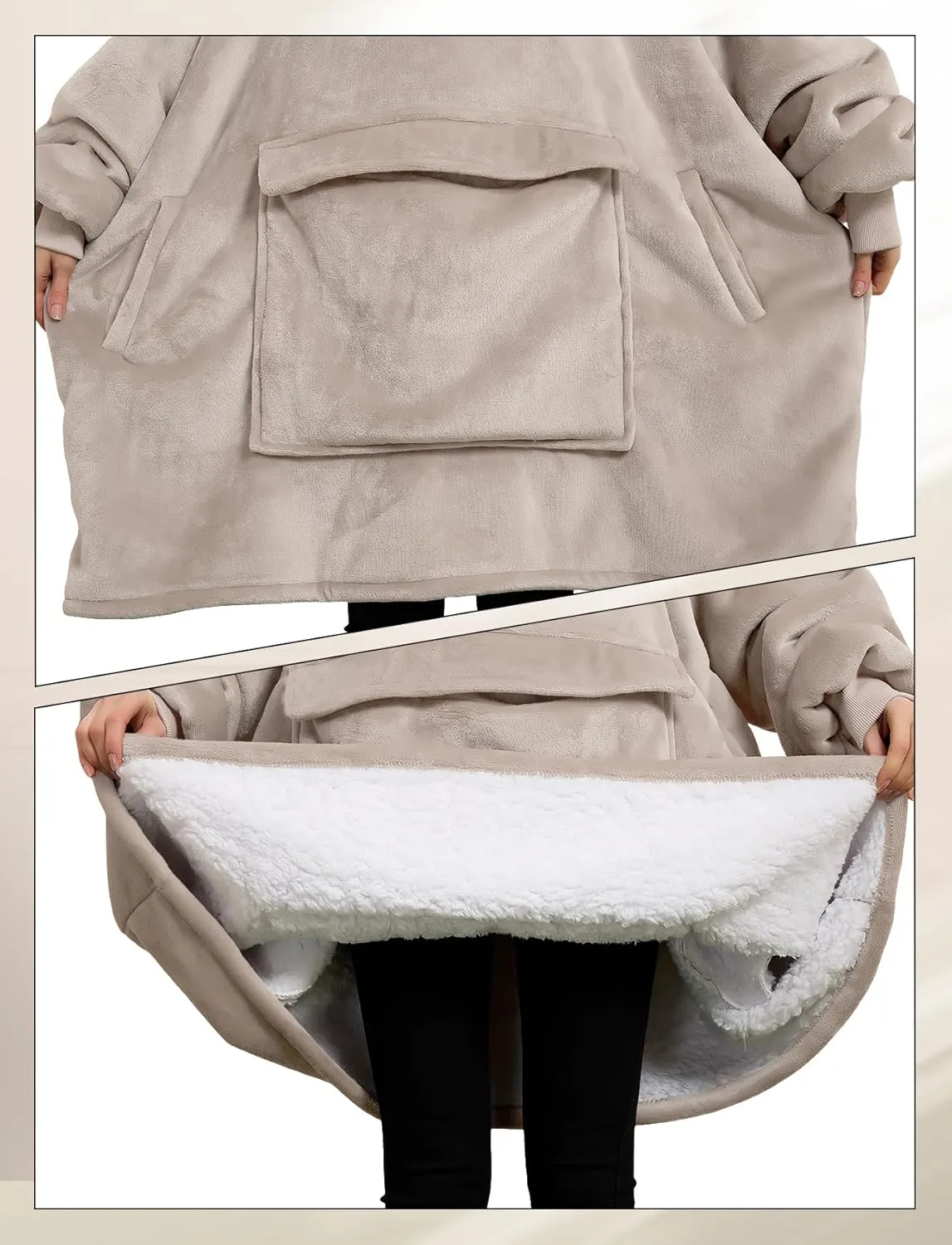 Lzzidou Oversized Blanket Hoodie for Women, Two Layers Cozy Flannel Sherpa Wearable Blanket Sweatshirt Adult