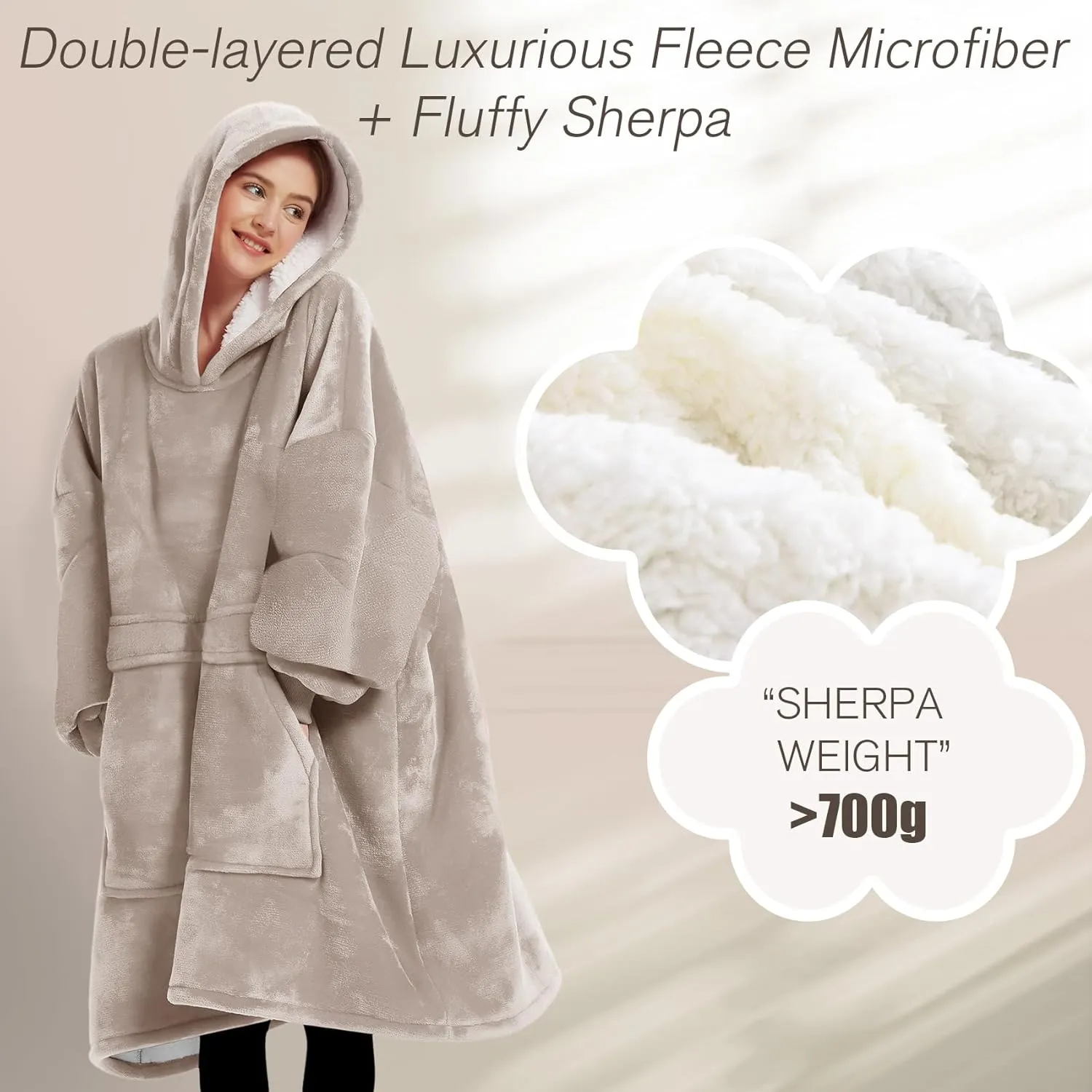 Lzzidou Oversized Blanket Hoodie for Women, Two Layers Cozy Flannel Sherpa Wearable Blanket Sweatshirt Adult