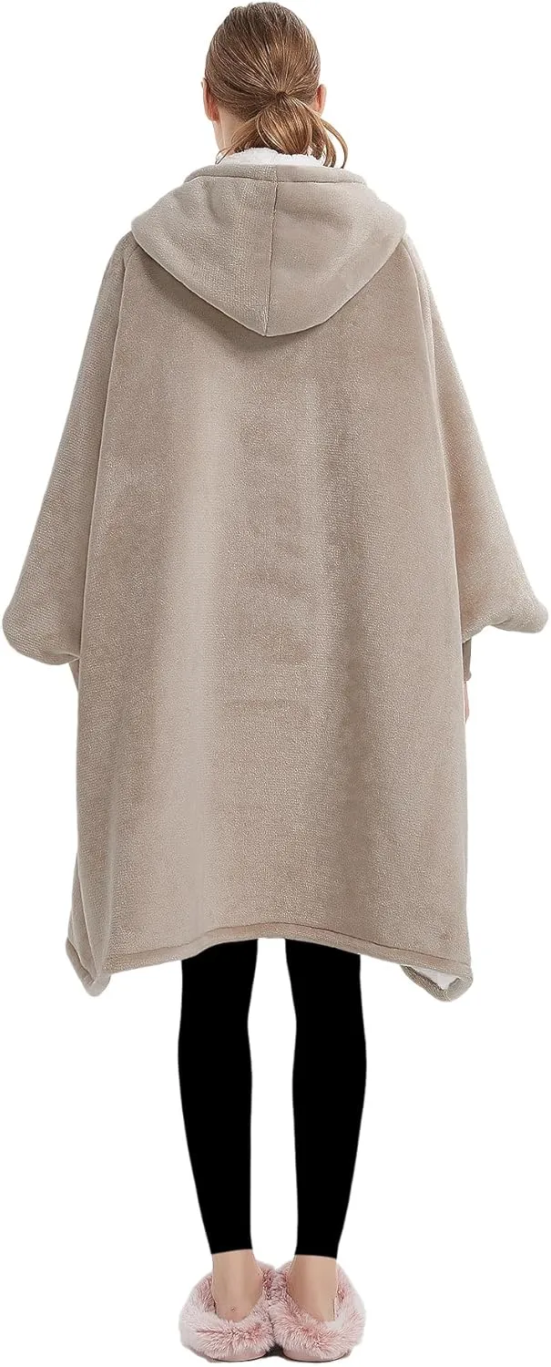 Lzzidou Oversized Blanket Hoodie for Women, Two Layers Cozy Flannel Sherpa Wearable Blanket Sweatshirt Adult