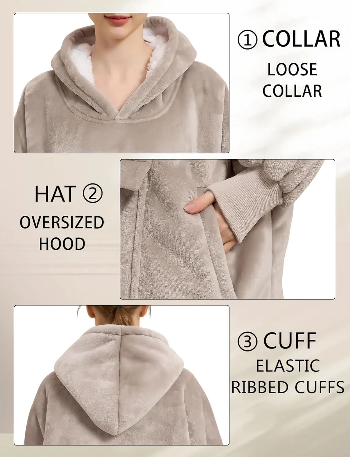 Lzzidou Oversized Blanket Hoodie for Women, Two Layers Cozy Flannel Sherpa Wearable Blanket Sweatshirt Adult