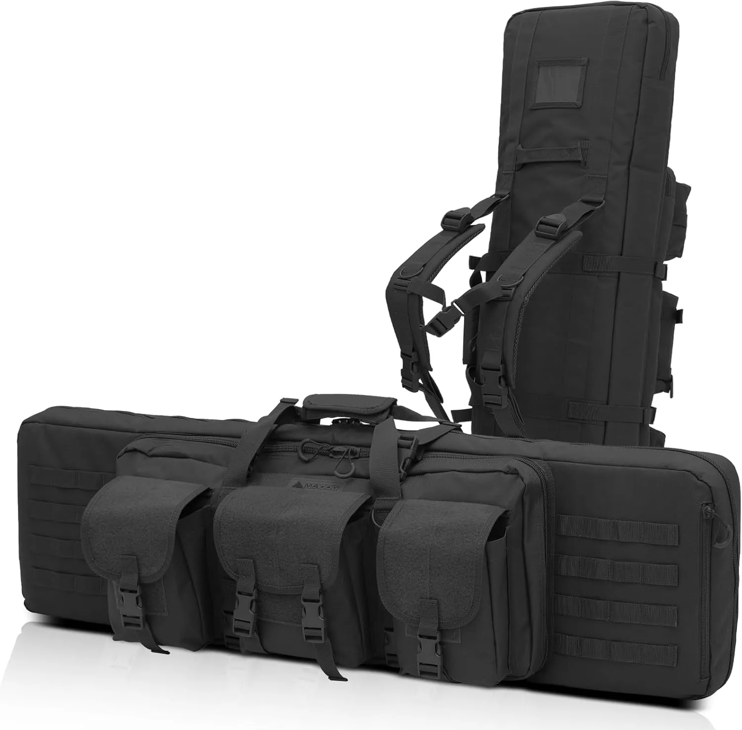 MADOG 47 inch Double Rifle Bag Soft Pistol Cases Long Portable Tactical Shotgun Backpack for Shooting Hunting Carrying, Black