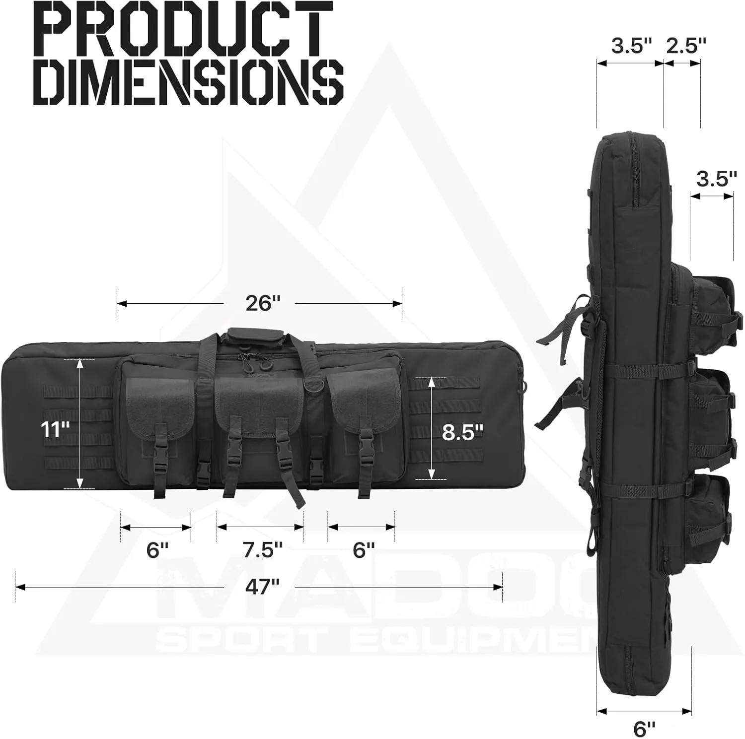 MADOG 47 inch Double Rifle Bag Soft Pistol Cases Long Portable Tactical Shotgun Backpack for Shooting Hunting Carrying, Black