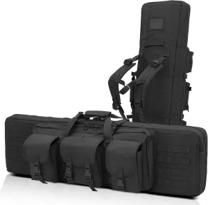 MADOG 47 inch Double Rifle Bag Soft Pistol Cases Long Portable Tactical Shotgun Backpack for Shooting Hunting Carrying, Black