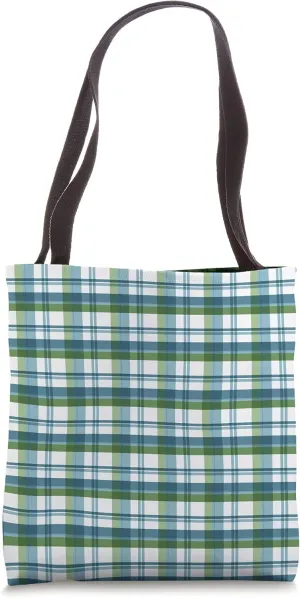 Madras (3) Green, Blue, White - Habitat Merch Tote Bag