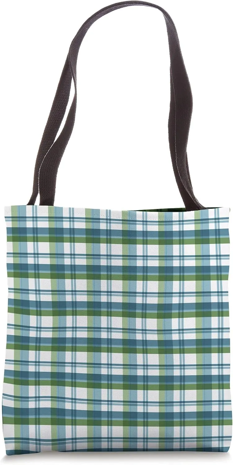 Madras (3) Green, Blue, White - Habitat Merch Tote Bag