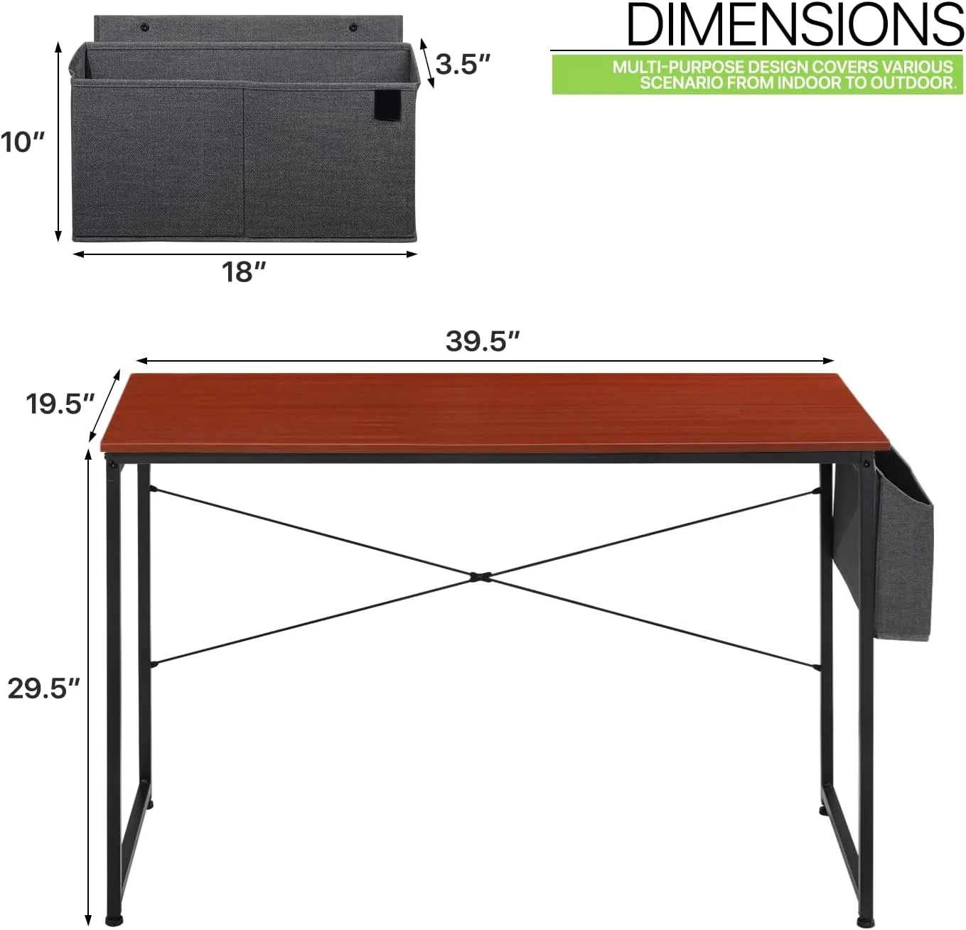Magshion 40-Inch Computer Desk, Home Office Writing Study Desk with Storage Bag, Modern Simple Laptop Table, Reddish Brown