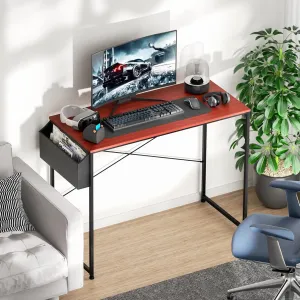 Magshion 40-Inch Computer Desk, Home Office Writing Study Desk with Storage Bag, Modern Simple Laptop Table, Reddish Brown