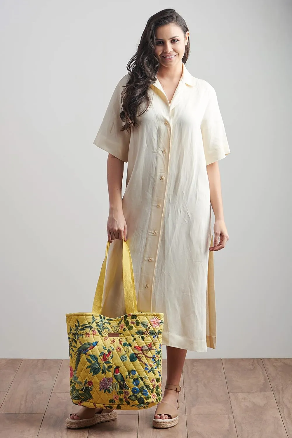 Maison d' Hermine Shopping Bag Cotton Quilted Tote Bag with Zipper Pockets & Small Pouch Grocery Bag for Work Travel Lunch