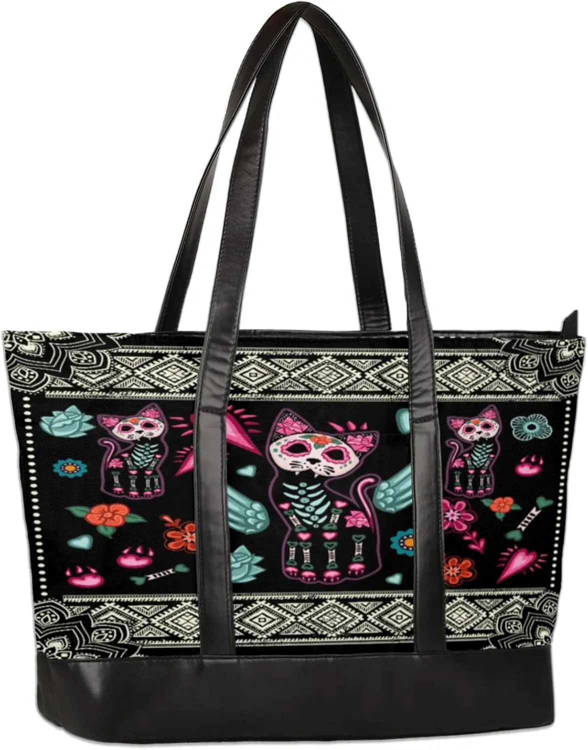 Mandragora Flower Cats Laptop Tote Bag for Women Lightweight Work Purse with Multiple Compartments Fits 13-15.6 Inch Laptop Tablet Shoulder Bag for Office Travel Daily Use