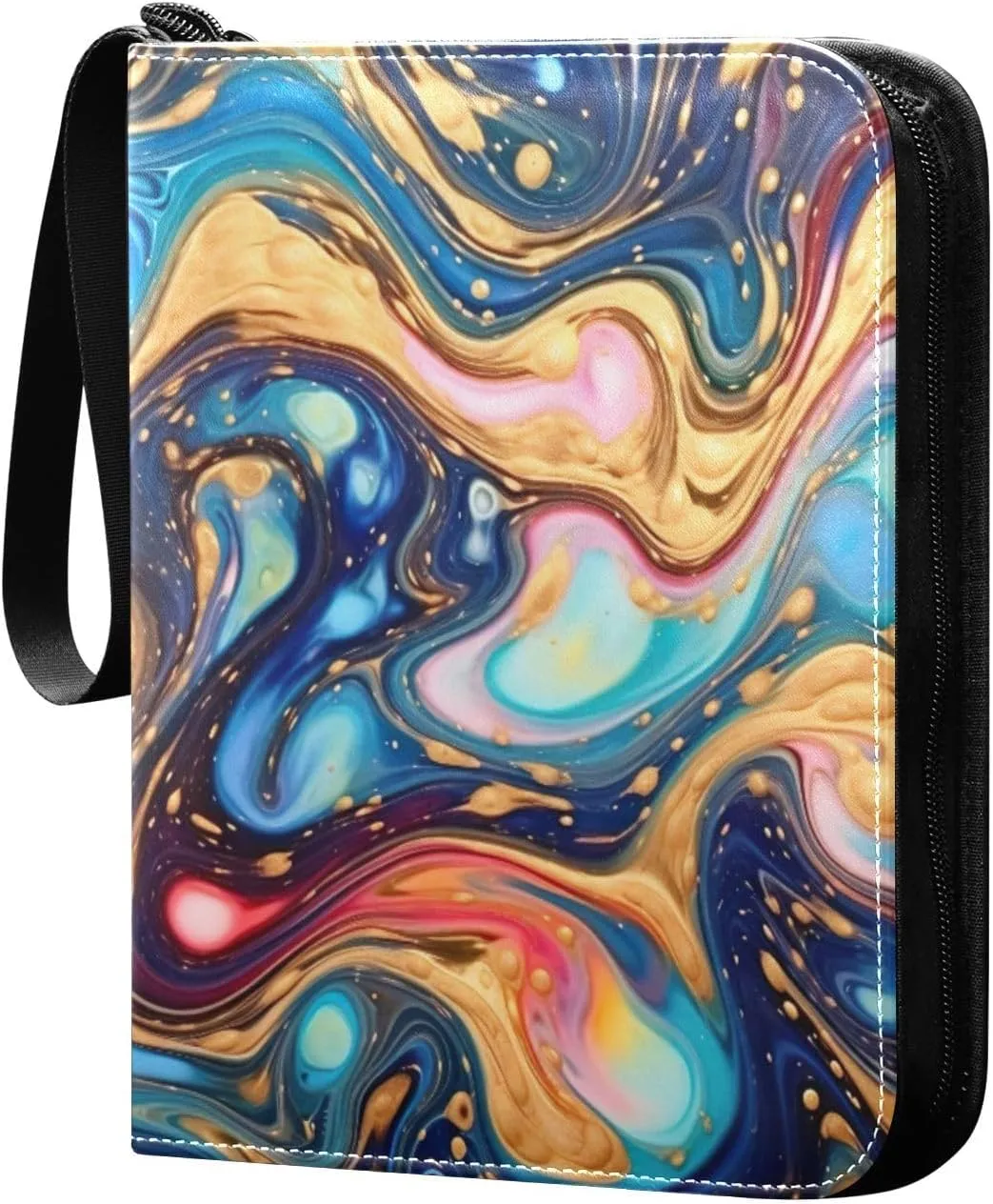 Marble Colorful Rainbow Card Binder 4 Pocket Trading Card Album Fits 400 Sports/Game Cards, PU Cover 3 Ring Card Collection with 50 Removable Sleeves