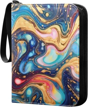 Marble Colorful Rainbow Card Binder 4 Pocket Trading Card Album Fits 400 Sports/Game Cards, PU Cover 3 Ring Card Collection with 50 Removable Sleeves