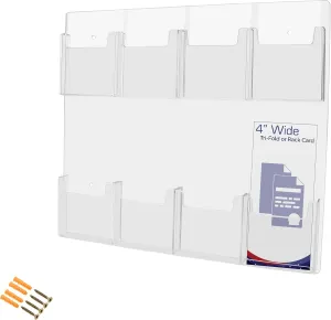 Marketing Holders 2 Pack Hanging Brochure Holder for 4" Trifolds and Pamphlets Clear Acrylic 8 Pocket Organizer with Hardware for Printed Materials in Veterinarians Dental and Doctors Offices