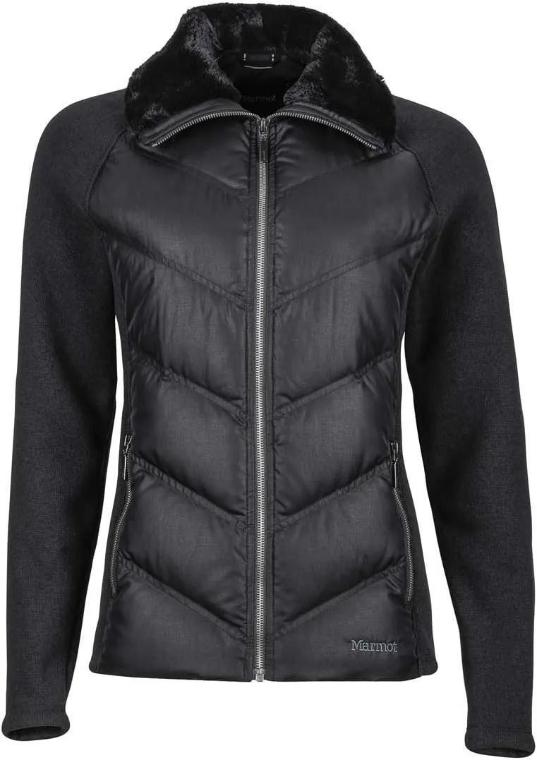 MARMOT Women's Thea Jacket - 700-Fill Down Insulated Hybrid with Fleece Sleeves Faux Fur Collar