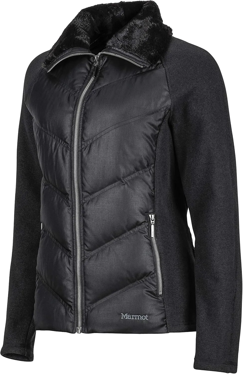 MARMOT Women's Thea Jacket - 700-Fill Down Insulated Hybrid with Fleece Sleeves Faux Fur Collar
