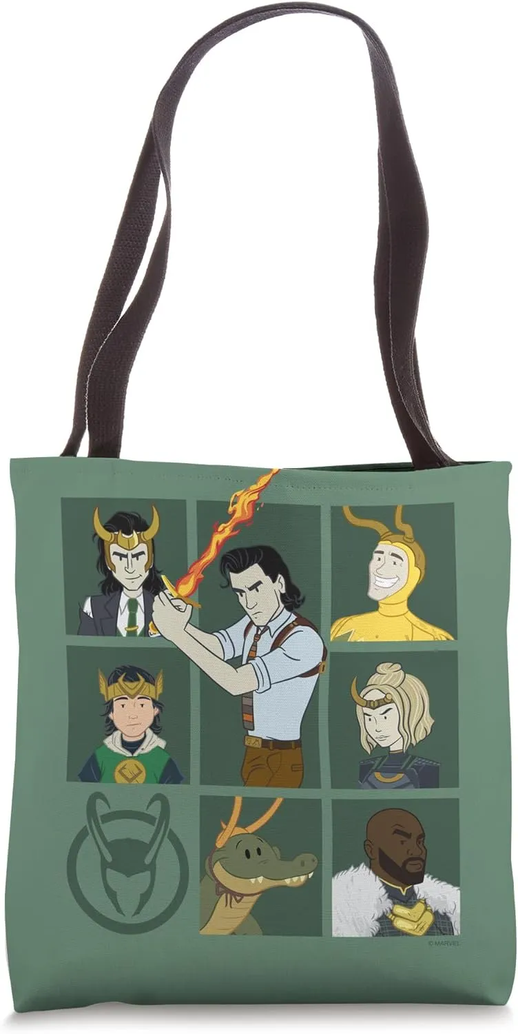 Marvel Loki Variants Alligator Loki Sylvie Character Grid Tote Bag