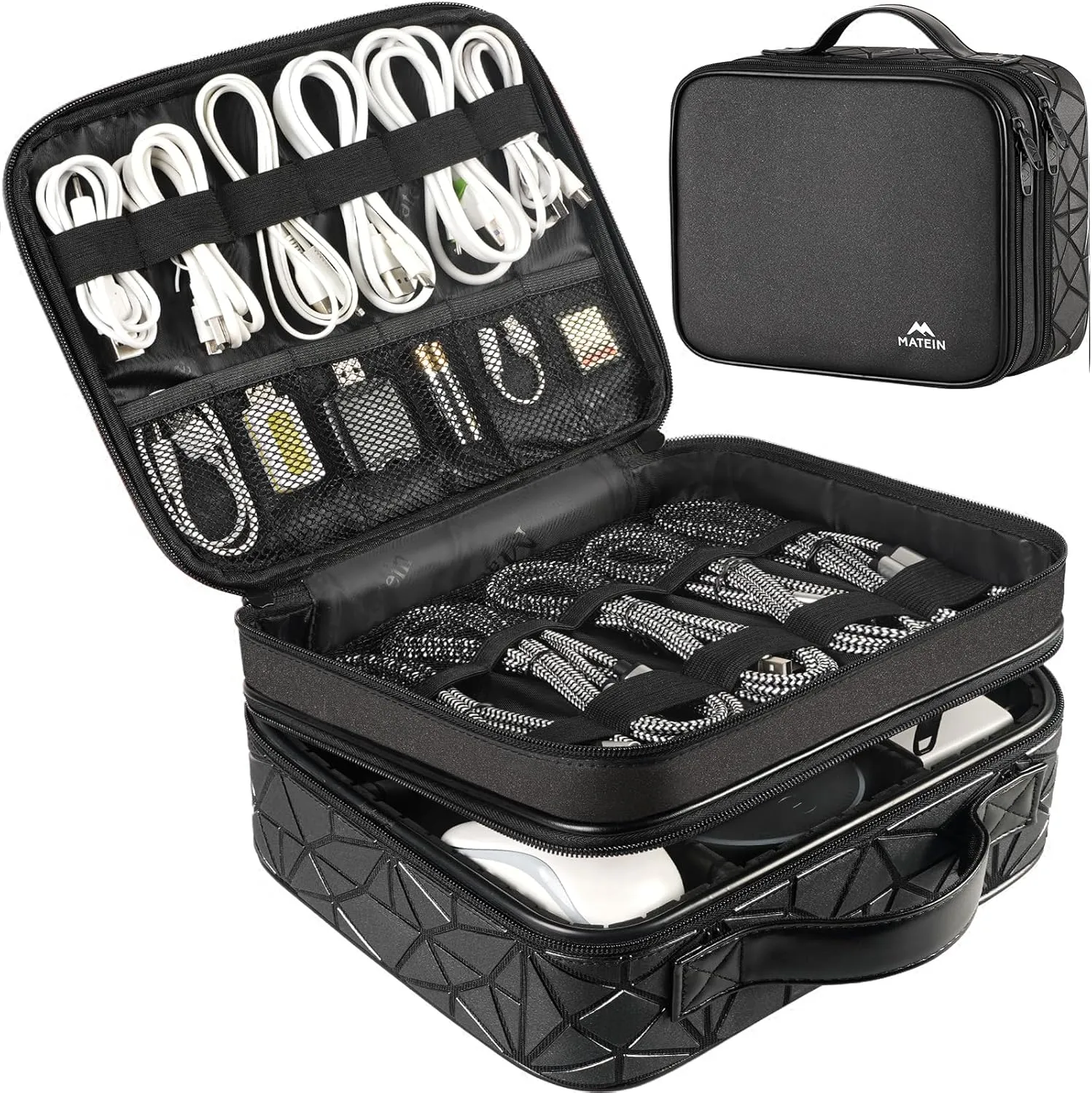 MATEIN DJ Cable File Bag with Adjustable Divider, Organizer Case for DJ Gear, Sound Instrument and Music Equipment Accessories, Shockproof Portable Double Layer Cord Bags, Black