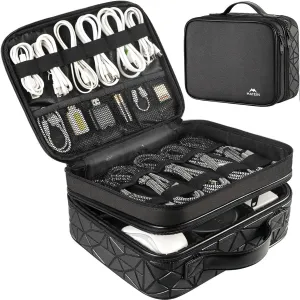 MATEIN DJ Cable File Bag with Adjustable Divider, Organizer Case for DJ Gear, Sound Instrument and Music Equipment Accessories, Shockproof Portable Double Layer Cord Bags, Black