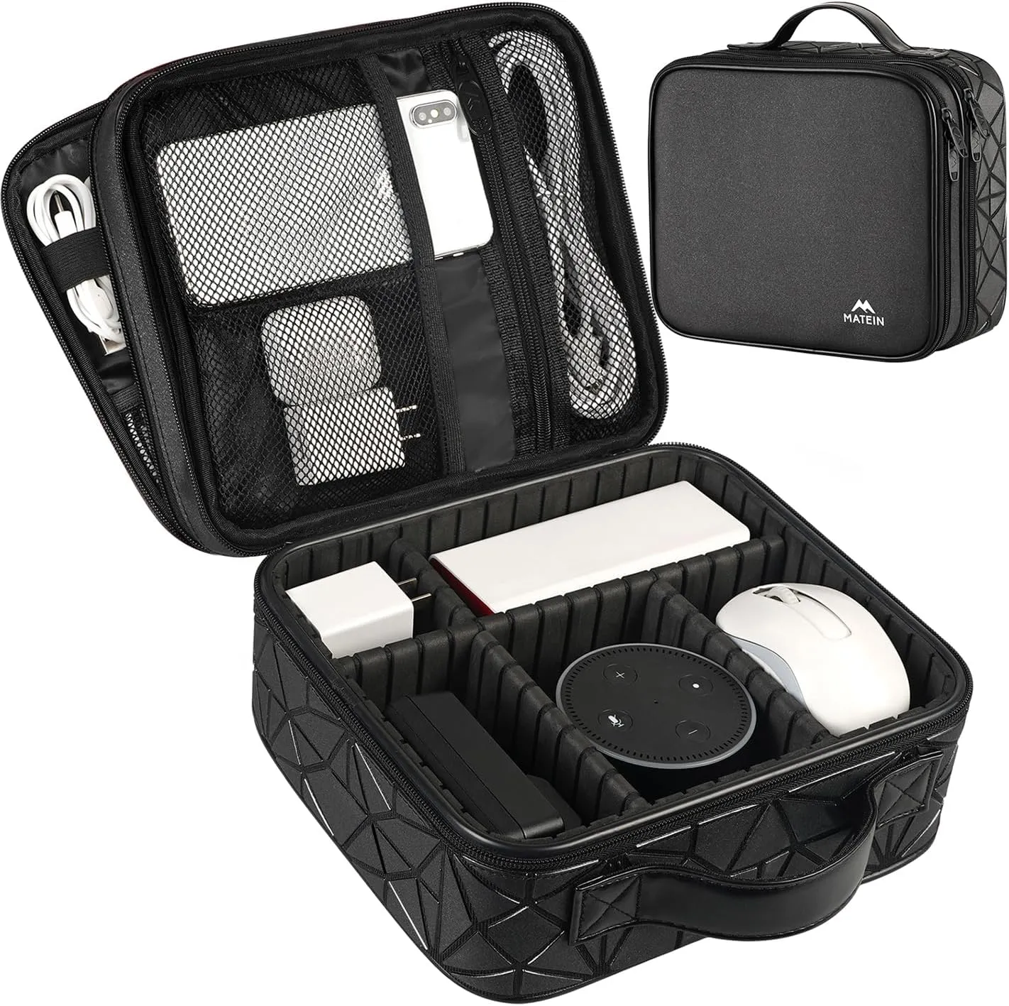 MATEIN DJ Cable File Bag with Adjustable Divider, Organizer Case for DJ Gear, Sound Instrument and Music Equipment Accessories, Shockproof Portable Double Layer Cord Bags, Black