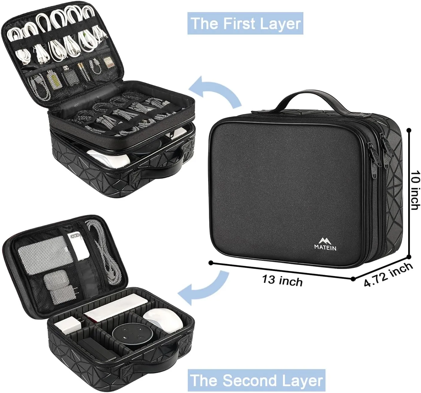 MATEIN DJ Cable File Bag with Adjustable Divider, Organizer Case for DJ Gear, Sound Instrument and Music Equipment Accessories, Shockproof Portable Double Layer Cord Bags, Black