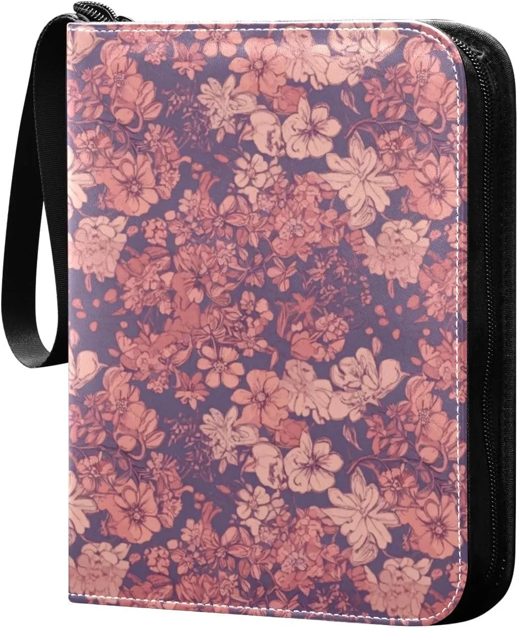 Mature Vintage Flowers Card Binder 4 Pocket Trading Card Album Fits 400 Sports/Game Cards, PU Cover 3 Ring Card Collection with 50 Removable Sleeves