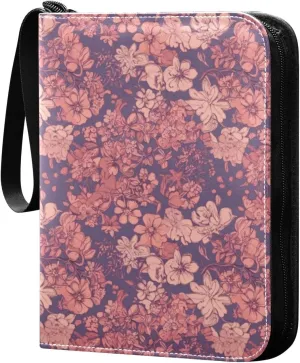 Mature Vintage Flowers Card Binder 4 Pocket Trading Card Album Fits 400 Sports/Game Cards, PU Cover 3 Ring Card Collection with 50 Removable Sleeves