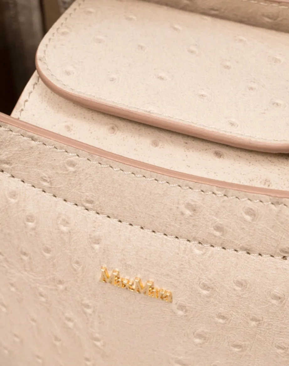 MAX MARA - 

MARINSOSTRICH BEIGE LEATHER TOTE BAG WITH OSTRICH SKIN EMBOSSING