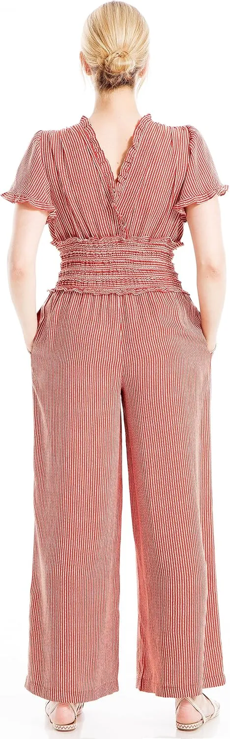 Max Studio womens Flutter Sleeve Smocked Waist Jumpsuit