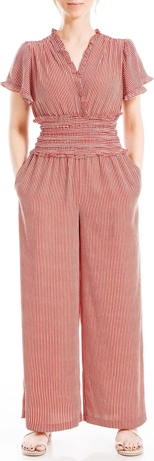 Max Studio womens Flutter Sleeve Smocked Waist Jumpsuit