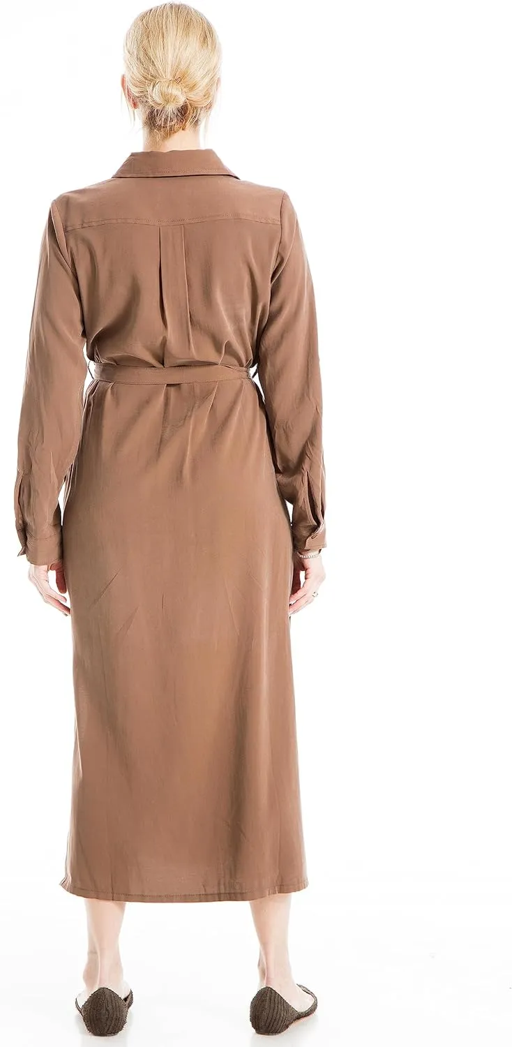 Max Studio Women's Peachskin Tab Sleeve Midi Shirt Dress