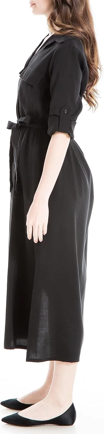 Max Studio Women's Peachskin Tab Sleeve Midi Shirt Dress