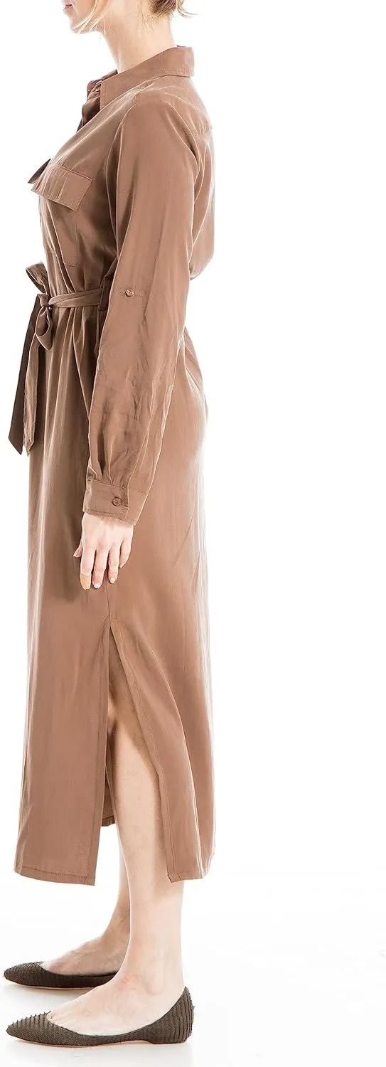 Max Studio Women's Peachskin Tab Sleeve Midi Shirt Dress