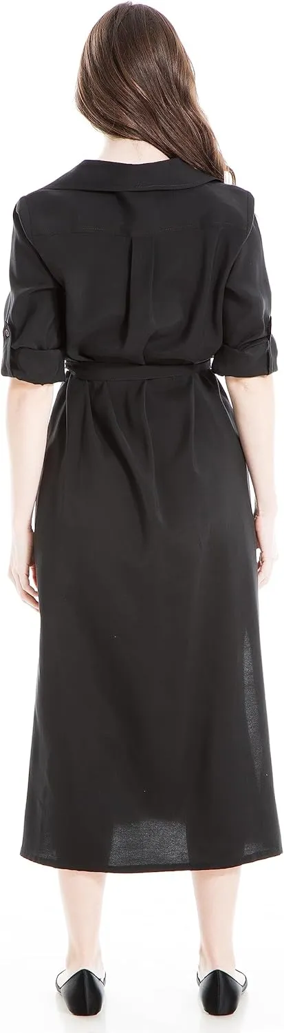 Max Studio Women's Peachskin Tab Sleeve Midi Shirt Dress