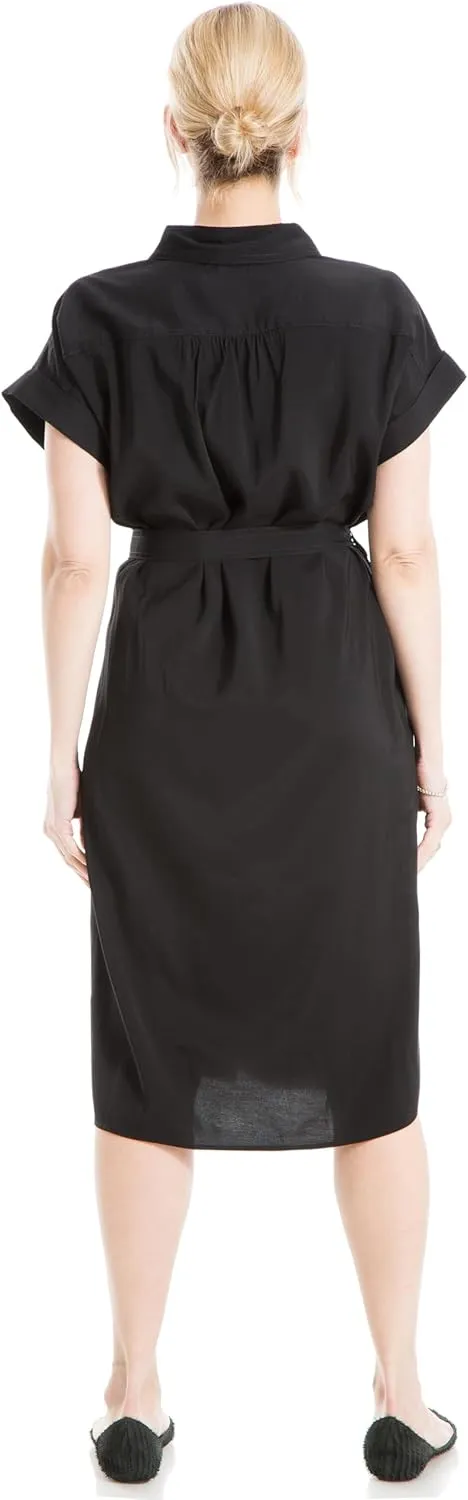 Max Studio Women's Short Sleeve Collared Neck Dress with Waist Tie Detail